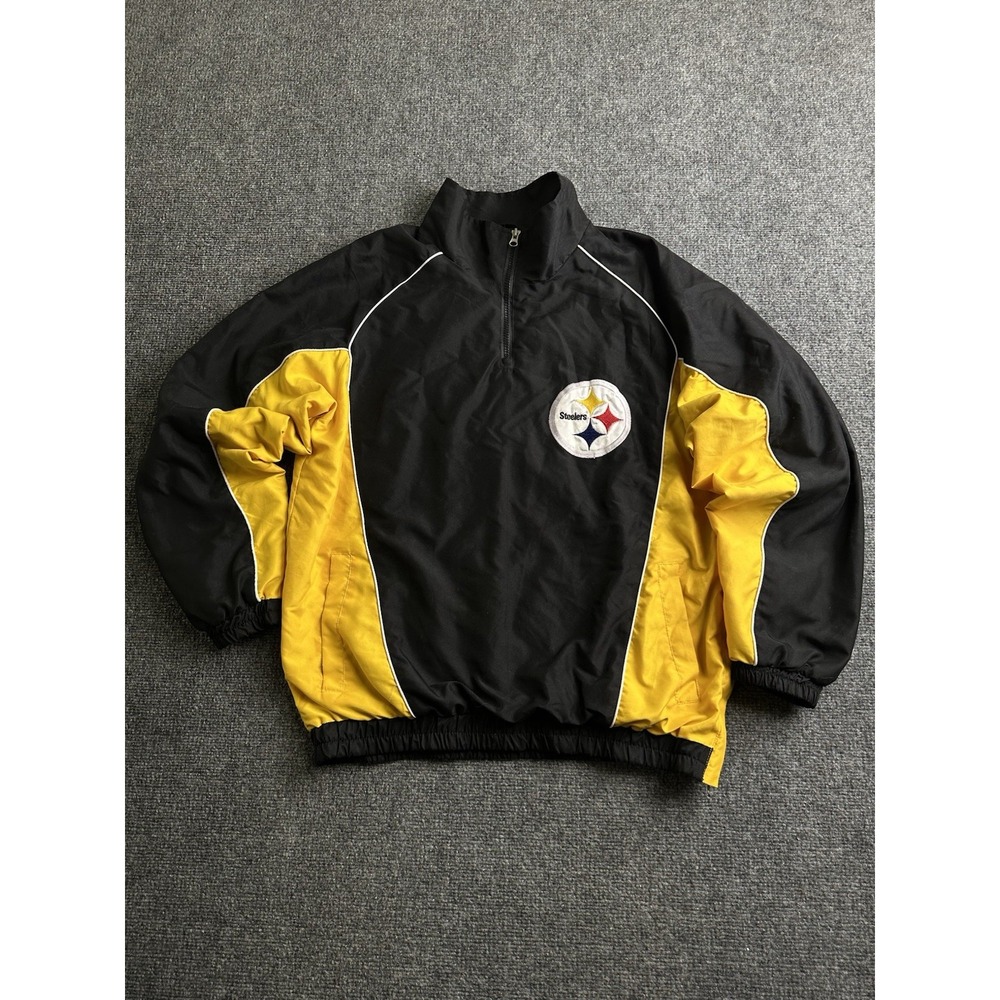 Men's Pittsburgh Steelers NFL 1/4 Zip Pullover Jacket Black Yellow, Size M